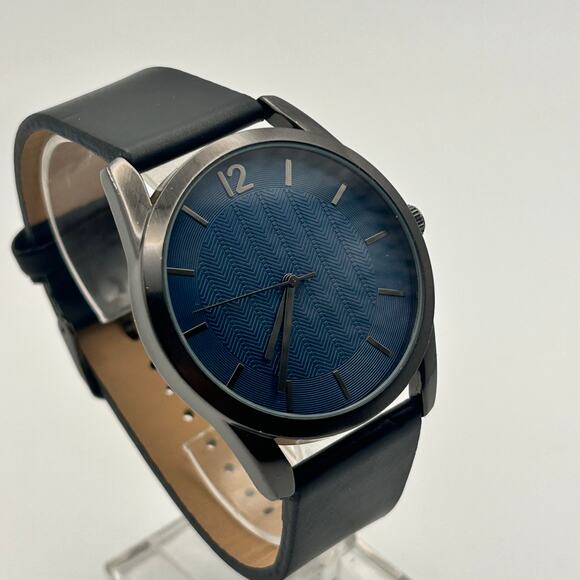 Men’s Minimalist Watch Blue Dial Black Leather St. Steel 42mm, Working - Picture 1 of 8